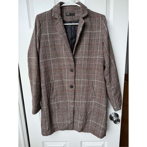 SheIn Coat Small Women's Brown White Houndstooth Jacket - Picture 1 of 4